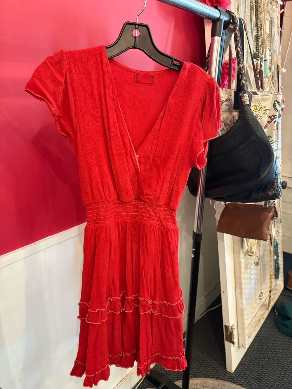 Altar'd State Red V-Neck Short Ruffle Dress